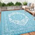 thumbnail image 1 of Senfot 5x8 Waterproof Reversible Plastic Straw Indoor Outdoor Area Rug for Patio RV Camping Balcony Deck Backyard Light Blue and White, 1 of 9