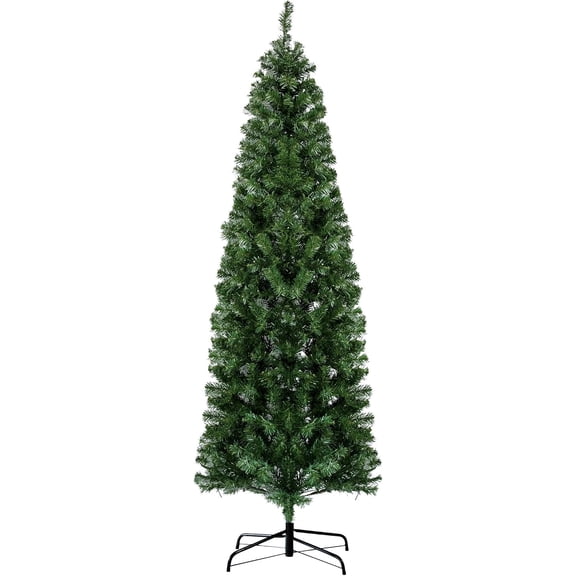 Senfot 6.5 FT Green Slim Pencil PVC Artificial Christmas Tree 586 Branch Tips Pre Lit with 250 LED Bulbs 8 Adjustable Lighting Modes Indoor Outdoor Home Yard Commercial Xmas Holiday Decoration