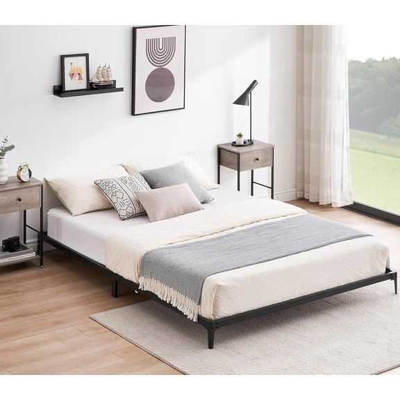 Senfot 6 Inch Queen Size Bed Frame, Low Profile Metal Platform Bedframe with Heavy Duty Steel Slat, Easy Assembly, No Box Spring Needed, Noise Free, Black
