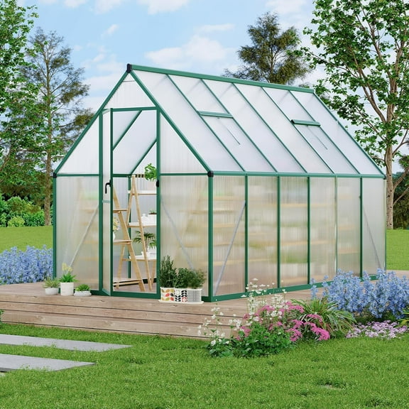 Senfot 6 x 11ft Walk-in Greenhouse Heavy-Duty Aluminum Frame Polycarbonate Panels Quick Setup Roof Vent Large Outdoor Greenhouse Kit for Garden Backyard Green