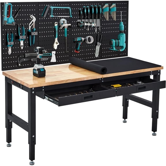 Senfot 60 Inch Heavy Duty Workbench, Large Size Sturdy Utility Prep Table for Garage Workshop Industrial Repair Assembly and Storage Projects