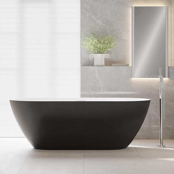 Senfot 67 Inch Acrylic Freestanding Bathtub, Deep Soaking Tub with Non Slip Base and Chrome Drain, Modern Design for Bathroom, Black