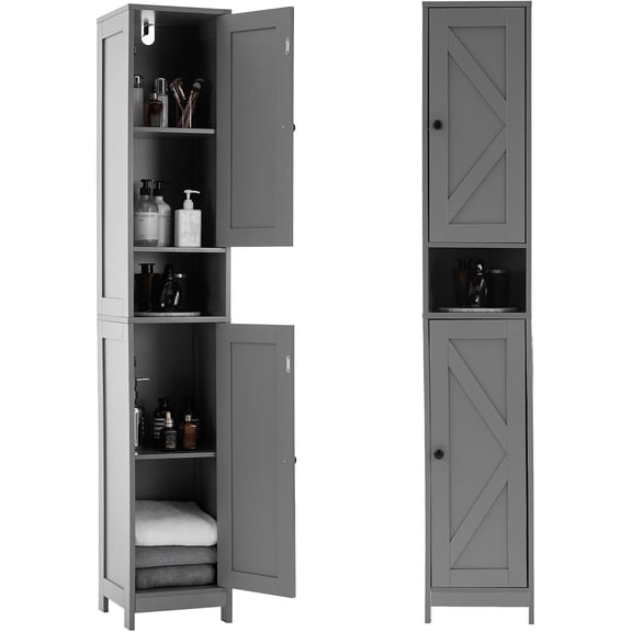 Senfot 67" Tall Narrow Storage Cabinet, Freestanding with Anti-Tip Kit for Bathroom Kitchen Gray