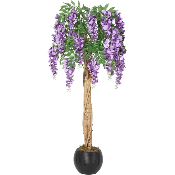 Senfot 6FT Purple Artificial Double Stem Double Vine Tree Realistic Climbing Faux Flower Plant Low Maintenance Floor Potted Ornament for Garden Home Decor