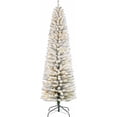 thumbnail image 1 of Senfot 6ft Flocked Pencil Christmas Tree,Pre-lit Slim Frosted Artificial Tree, Space Saving Xmas Tree Holiday Decoration for Home, Full Prelighted Warm White LED Lights, Easy Assembly,Foldable Base, 1 of 7
