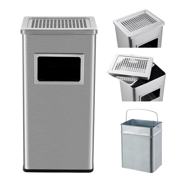 Senfot 7.9 Gallon Indoor Outdoor Trash Can, Commercial Garbage Can with Removable Inner Bucket, Stainless Steel
