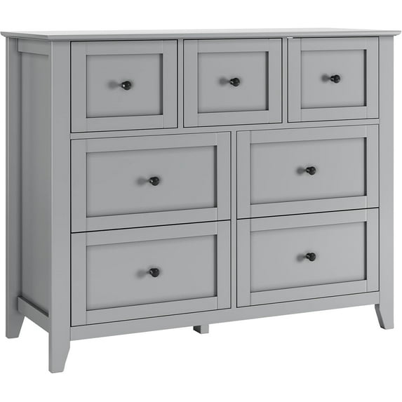 Senfot 7 Drawer Dresser for Bedroom, Wooden Closet Dressers Storage Organizer,Wide Modern Chest of Drawers with Strong Legs,for Living Room, Entryway, Hallway, Gray