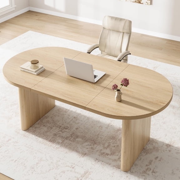 Senfot 70.9" Oval Dining Table for 6-8 People, Spacious Kitchen Table with Sturdy Wooden Base, Ideal for Family Meals