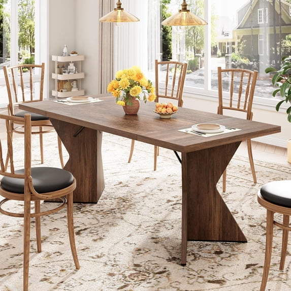 Senfot 71" Farmhouse Dining Table for 6 – Sturdy Rectangular Wood Desk with "V" Legs, Ideal for Dining Room, Kitchen, Office, or Game Room – Retro