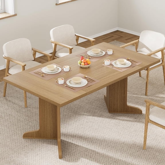 Senfot 71-Inch Rectangle Dining Table, Industrial Style with Natural Wood Frame, Thick Melamine Top, Metal Legs, Heavy-Duty Kitchen Table for 6-8, Dining Room Living Room Conference Use