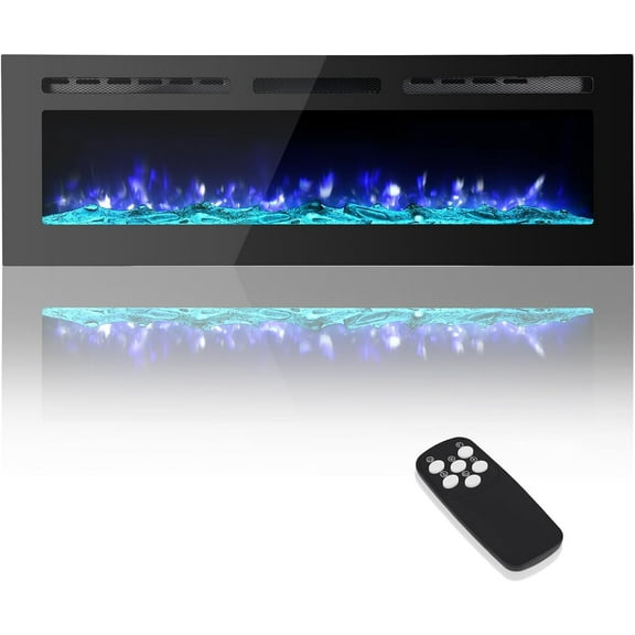 Senfot 72" Electric Fireplace Insert Ultra-Slim Wall Mounted/Recessed, 12 Flame Colors WiFi Remote & Touchscreen, Adjustable Thermostat Black Heater