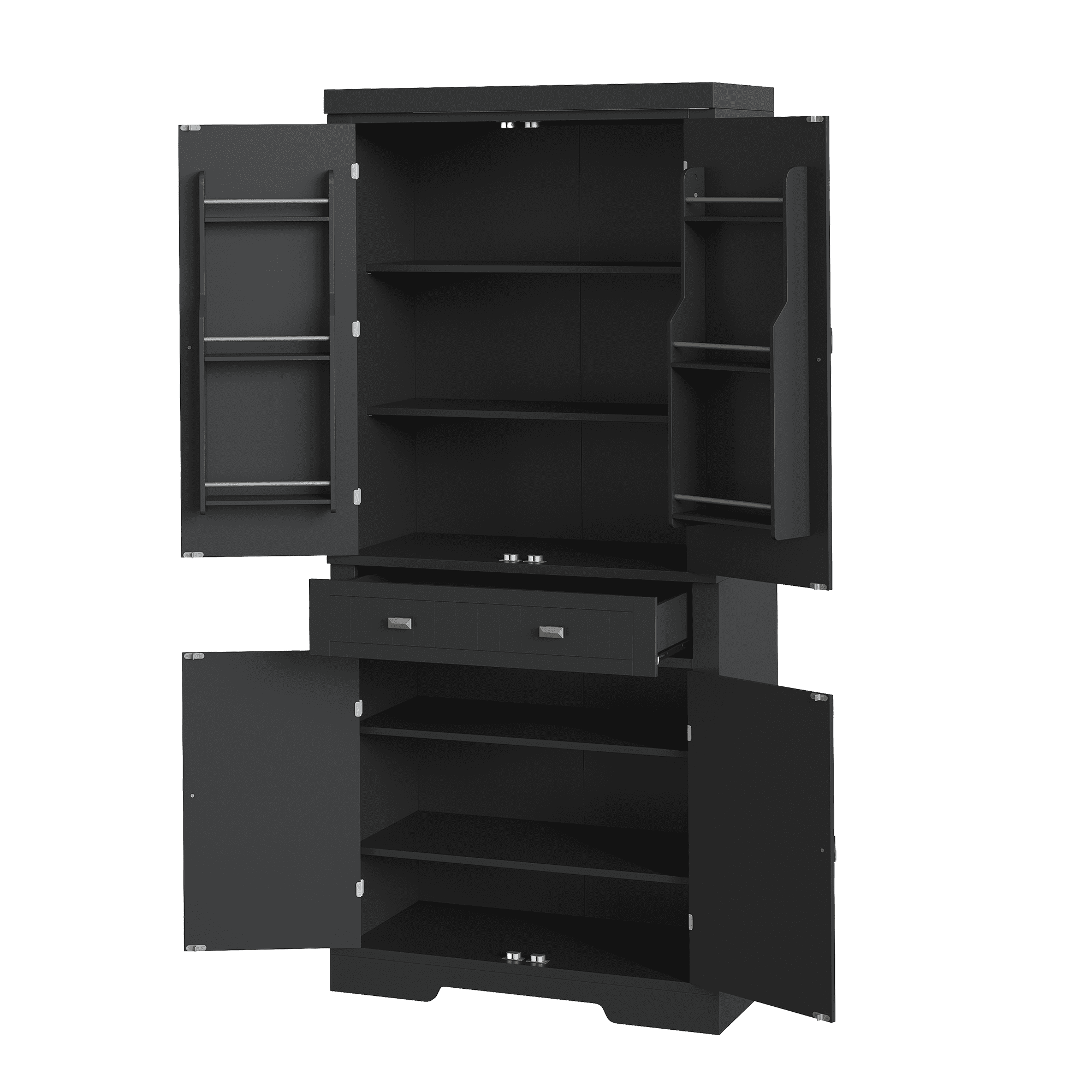 SinCiDo Arched Kitchen Pantry Storage Cabinet 71 Inch Tall Wood Adjustable Shelves 2 Doors 2 Drawers