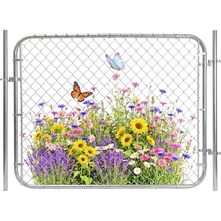 Senfot 72x48 Inch Silver Galvanized Steel Chain Link Garden Fencing Gate Heavy Duty Metal Entry Door for Backyard Patio Enclosure Setup