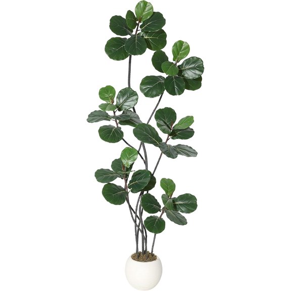 Senfot 7FT S-Shaped Artificial Fiddle Leaf Fig Tree Creative Curved Trunk Faux Greenery Plant Large Floor Ornament for Home Commercial Scene Layout Decor