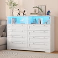 thumbnail image 1 of Senfot 8 Drawer Dresser with Charging Station, Led Lights & 2 Open Compartments, Large Dresser Console Table,Modern Wood Chest of Drawers, for Bedrooms, Living Rooms, Apartments, White, 1 of 8
