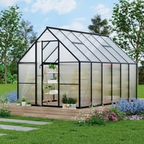 Senfot 8 x 12ft Walk-in Greenhouse Heavy-Duty Aluminum Frame Polycarbonate Panels Quick Setup Roof Vent Large Outdoor Greenhouse Kit for Garden Backyard Black