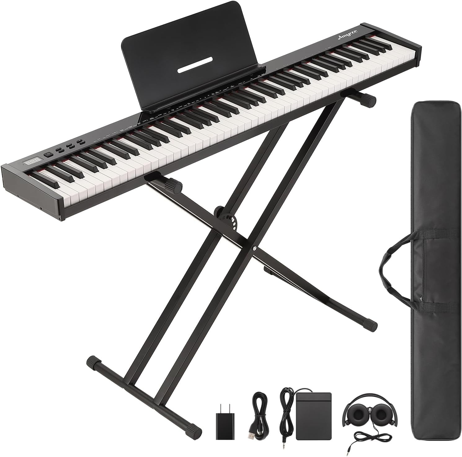 Senfot 88-Key Semi-Weighted Piano Keyboard, Full-Size Electric Piano for Beginners, Portable Digital Keyboard with Stand, Headphones, Sustain Pedal & Carry Bag