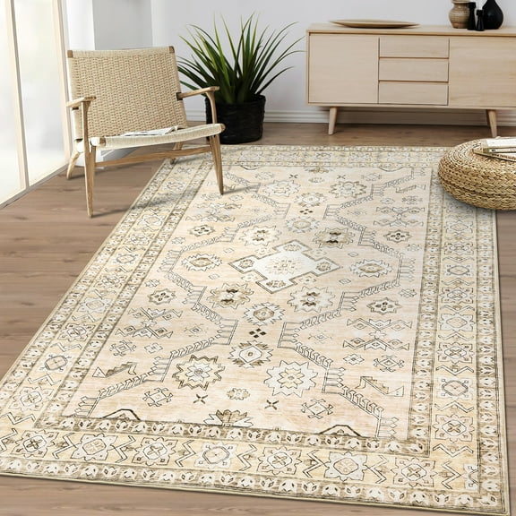 Senfot 8x10 Area Rugs, Low Pile Bedroom Rugs,Washable Rugs Soft Living Room Area Rugs, Non Slip Indoor Floor Carpet for Dining Room Kitchen Beige