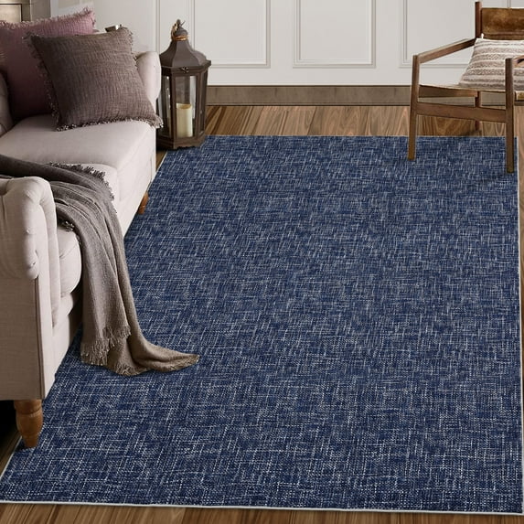 Senfot 8x10 Modern Solid Area Rug Stain-Resistant Non Shedding Soft Foldable Accent Rugs for Home Decor Blue