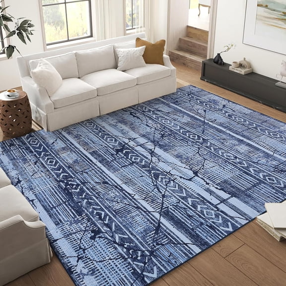 Senfot 9 x 12 Farmhouse Marble Distressed Washable Area Rug for Living Room, Soft Non-Slip Ultra-Thin Bedroom Carpet, Durable Indoor Rug for Dining Room, Bedroom and Living Room Blue