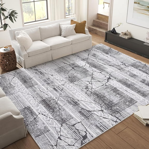 Senfot 9 x 12 Farmhouse Marble Distressed Washable Area Rug for Living Room, Soft Non-Slip Ultra-Thin Bedroom Carpet, Durable Indoor Rug for Dining Room, Bedroom and Living Room Gray