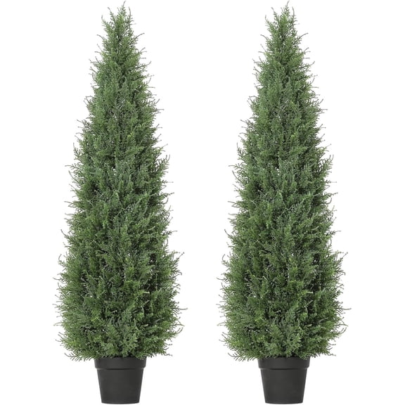 Senfot 90cm 2PCS UV Resistant PE Artificial Curved Tail Pine Tree Black Potted Lifelike Evergreen Shrub Durable Outdoor Front Door Porch Garden Decor