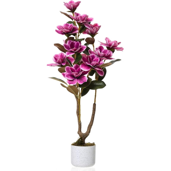 Senfot 95cm 2PCS Pink Artificial Magnolia Tree PEVA Polyester Fabric Lifelike Faux Floral Shrub Indoor Outdoor Porch Wedding Arrangement