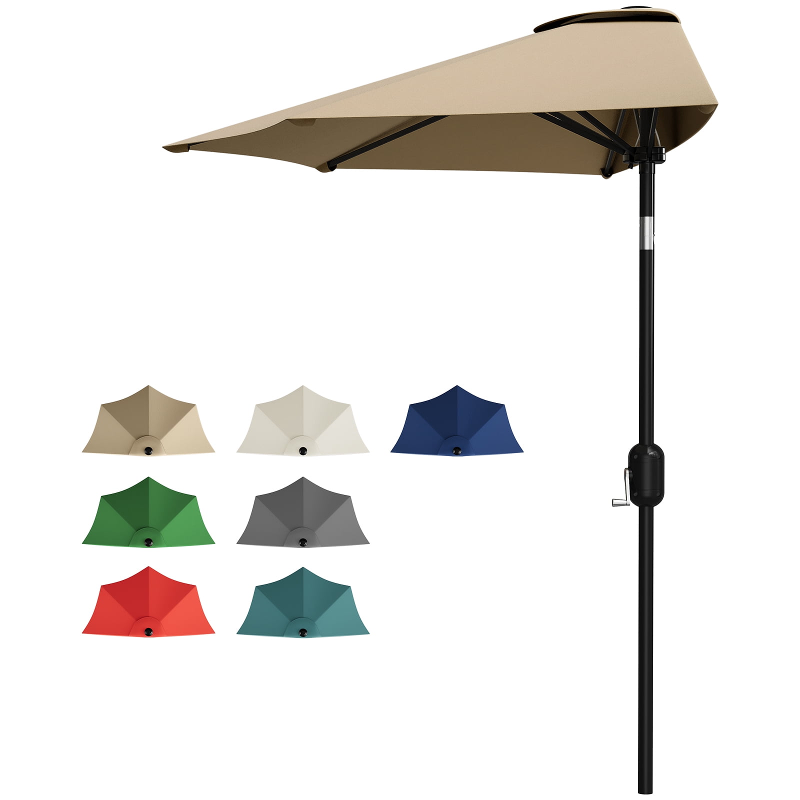 Senfot 9FT Half Patio Umbrella, Outdoor Smooth Crank Lift Shade Canopy, UV Resistant for Patio Backyard Garden Deck Balcony, Tan