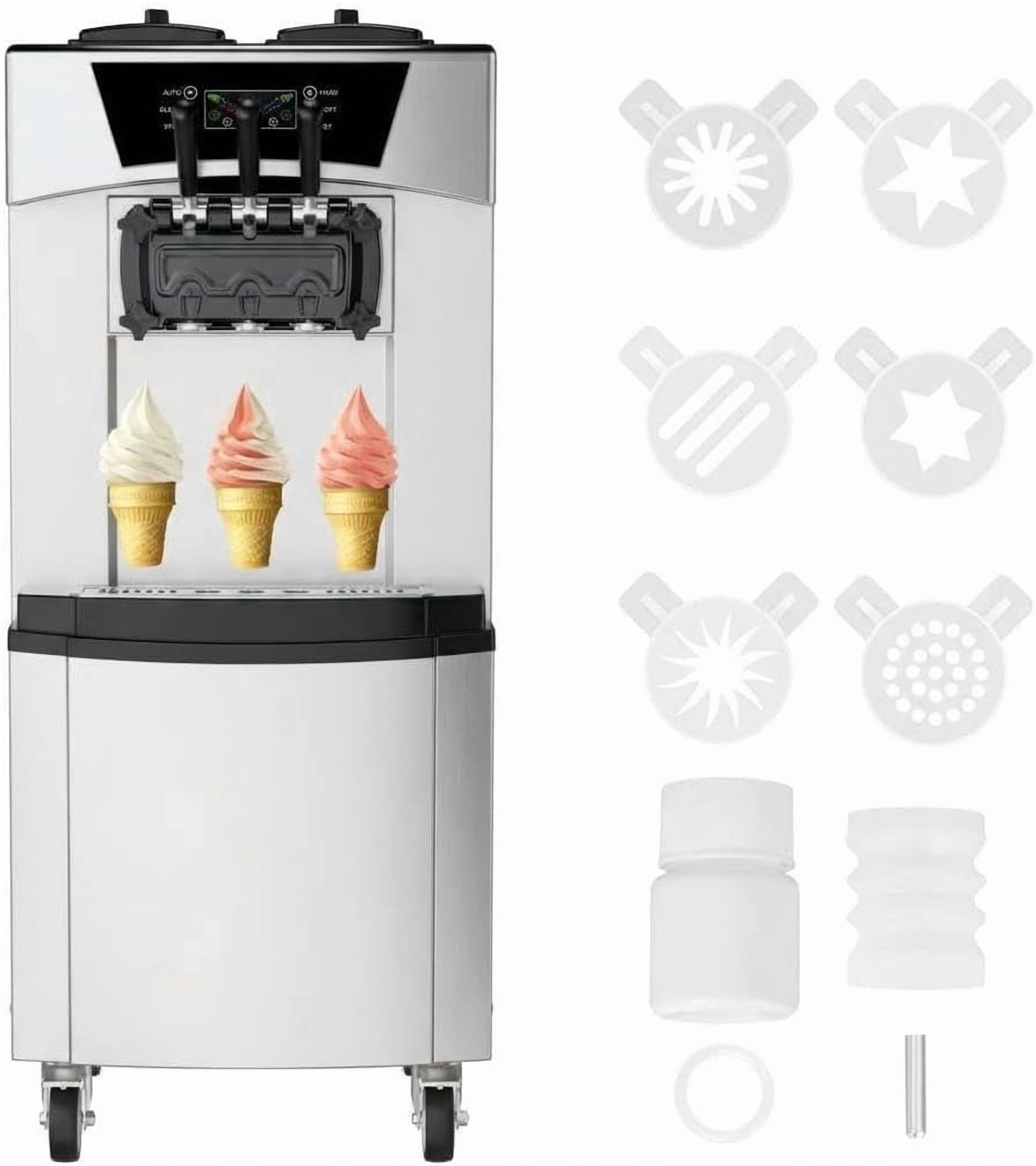 Senfot ABS Freestanding 3-Head Soft Serve Ice Cream Machine, 2200W Commercial Ice Cream Maker for Snack Bar Dessert Shop Silver
