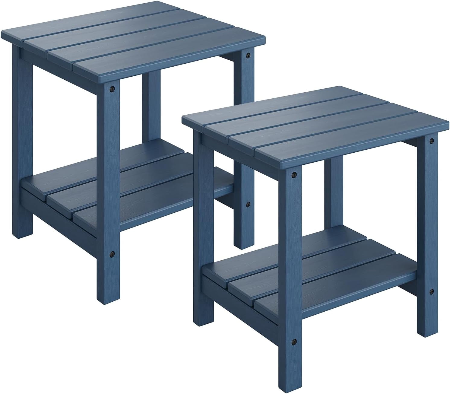 Senfot All-Weather HDPE Adirondack Side Table, 2-Tier Square Outdoor End Table Blue 2pcs
