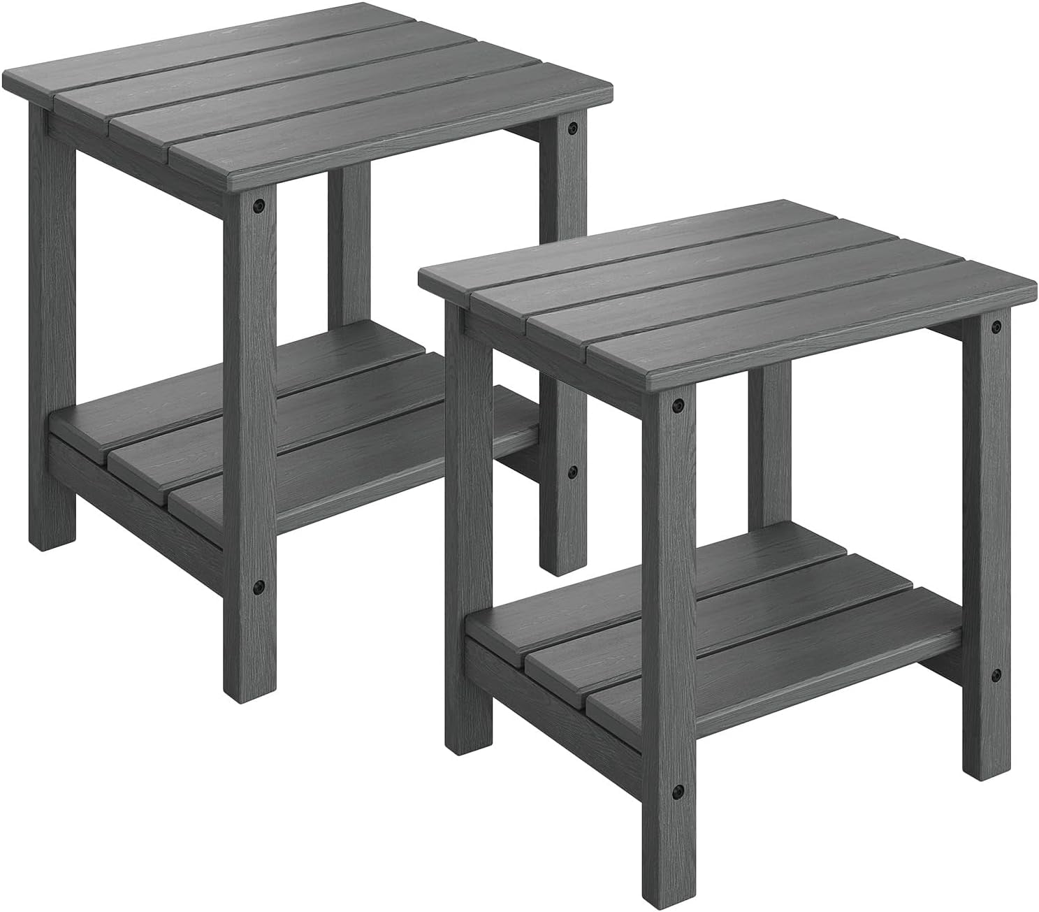 Senfot All-Weather HDPE Adirondack Side Table, 2-Tier Square Outdoor End Table Gray 2pcs