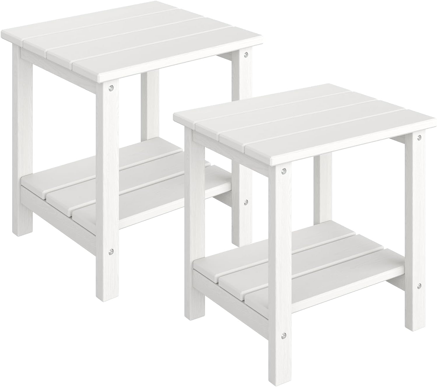 Senfot All-Weather HDPE Adirondack Side Table, 2-Tier Square Outdoor End Table White 2pcs