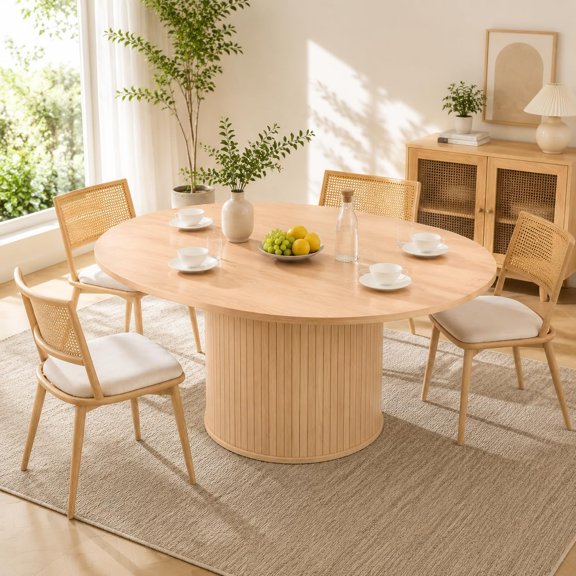 Senfot Bohemian Extendable Dining Table- MDF Tabletop- Expandable Dinner Table for Kitchen Dining Room- Natural Wood Tone