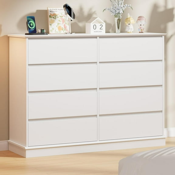 Senfot Chest of Drawers, 8-Drawer Side Cabinet, White Finish, Modern Storage, Durable and Spacious Organizer for Bedroom or Living Room