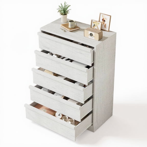 Senfot Chest of Drawers with 5 Drawers, Dimensions 29.5 x 15.9 x 43.3", Classic White Finish