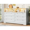 thumbnail image 1 of Senfot Chests of Drawers, 55" Wide Dresser with 2 Open Storage, Closet Organizer TV Stand,Wooden 6 Drawer Dresser for Bedroom with Led Light and Charging Station,for Bedroom, Living Room, White, 1 of 8