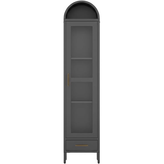 Senfot Cold Rolled Steel Freestanding Arch Display Cabinet, Commercial Display Case for Home Decor Black