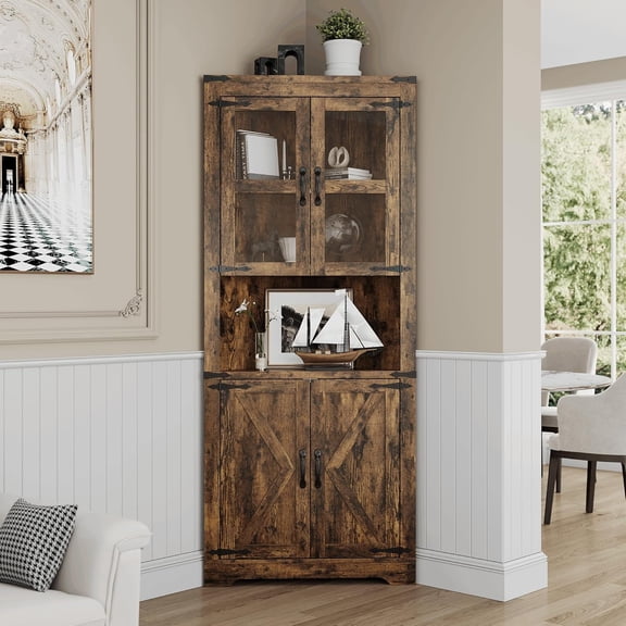Senfot Corner Storage Cabinet, MDF PB Sticker Finish, Space Saving Corner Organizer for Bedroom Living Room Bathroom Brown