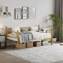 Senfot Daybed Twin Size Metal Daybed with Floral Headboard Modern Metal Sofa Bed Frame Heavy Duty Steel Slats Supports for Living Room Guest Room Gold