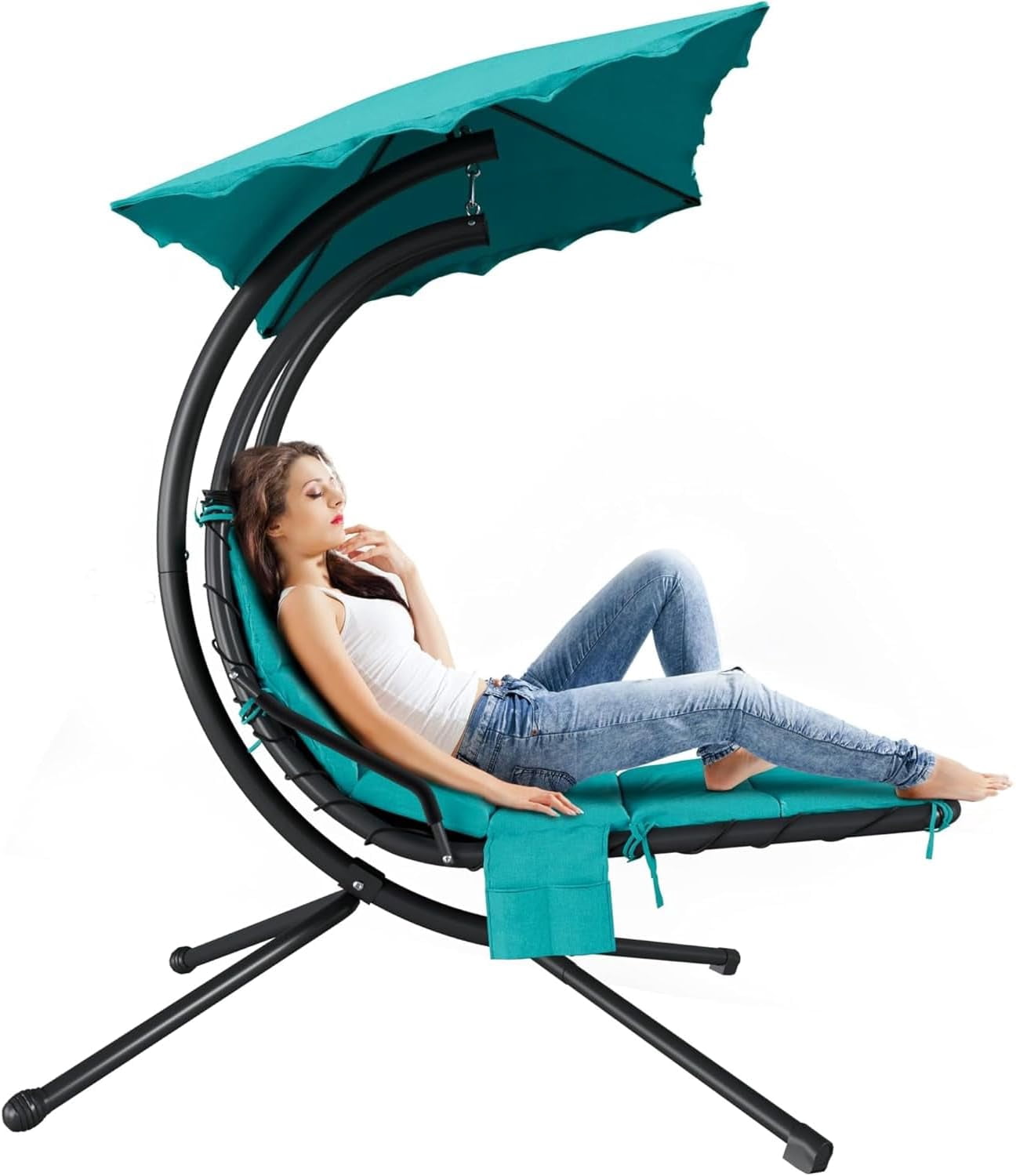 Senfot Dream Hammock, Iron + Cloth Cushion + Sunshade Canopy, Comfortable Outdoor Hammock for Backyard Green