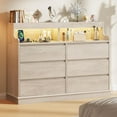 thumbnail image 1 of Senfot Dresser for Bedroom with Power Outlet and LED Lights, Modern Dresser Organizer,51" TV Stand with 6 Drawers and Open Shelves, for Closet Bedroom Living Room Hallway Oak, 1 of 6