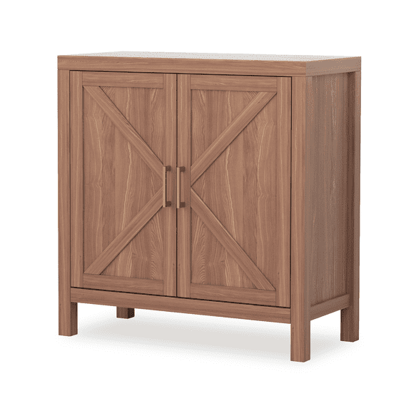 Senfot Farmhouse Sideboard Buffet Storage Cabinet, Media Console with X-Shaped Doors, Kitchen Cupboard with Storage, Coffee Bar Cabinet for Living Room Kitchen Entryway, Oak Color