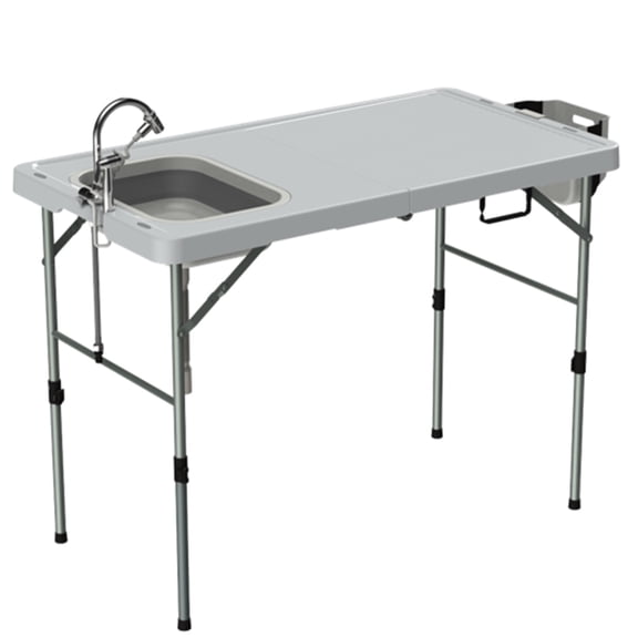 Senfot Folding Fish Cleaning Table with Sink & Drainage Hose, Portable Outdoor Fillet Station Gray