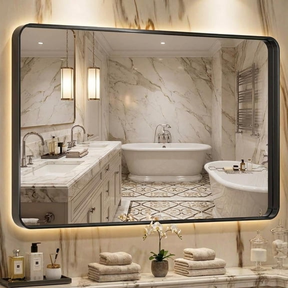 Senfot Frameless Copper Free Bathroom Mirror, Aluminum Alloy Frame Non LED Wall Mounted Vanity Mirror Modern Home Decor 55x30 Inch