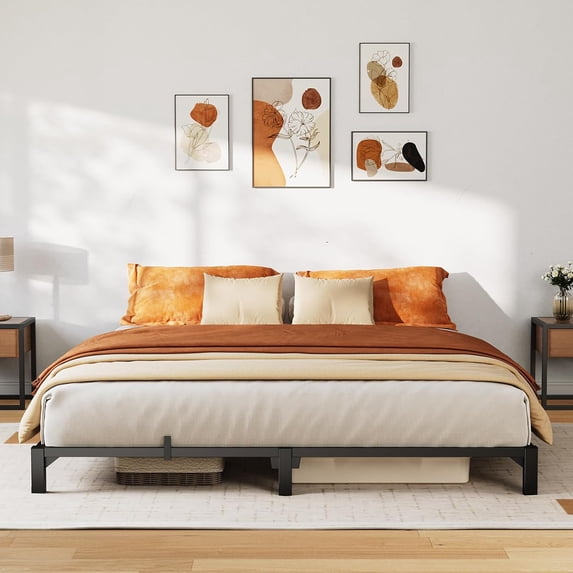 Senfot Full Size Bed Frame, 6 Inch Metal Platform, No Box Spring Needed,No Screws Needed, 800 Lbs Capacity, Heavy Duty, Tool-Free Assembly with Reinforced Iron Slats & Legs
