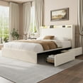 thumbnail image 1 of Senfot Full Size Platform Bed Frame, Lighted Upholstered Bed Frame with 4 Storage Drawers and Headboard, No Box Spring Needed, Wooden Slats Support, Noise-Free, Easy Assembly, Beige, 1 of 8