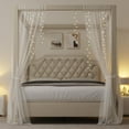 thumbnail image 1 of Senfot Full Size Upholstered Canopy Bed Frame with Headboard - Button Tufted Nailhead Trim Design, No Box Spring Required, Beige, 1 of 8