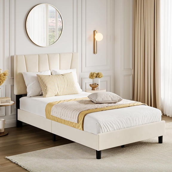 Senfot Full Size Upholstered Platform Bed Frame with Adjustable Headboard, Sturdy Wooden Slats Support,Modern Noise Free Bed Frame,Easy Assembly, No Box Spring Needed,Beige