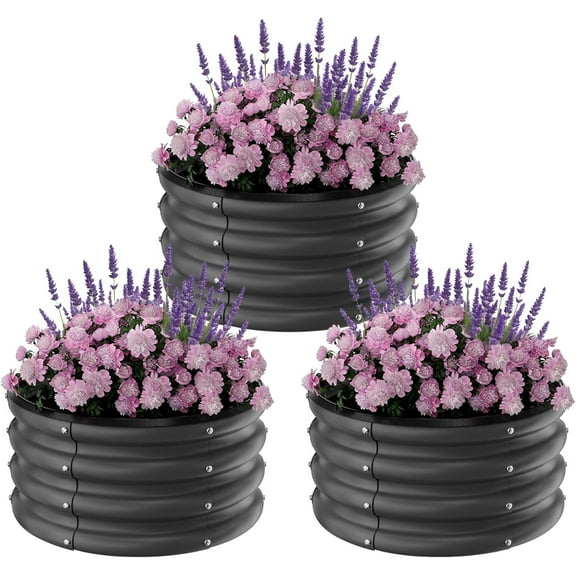 Senfot Galvanized Raised Garden Bed, 3 Pcs 2x2x1Ft Round Metal Planter Box for Planting Vegetables, Flowers, Outdoor Garden Box for Backyard,Black