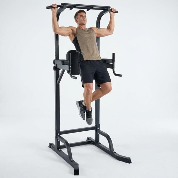 Senfot Heavy Duty Steel Plastic Floor Mount Pull Up Tower Multifunctional Upper Body Home Gym Workout Equipment Black